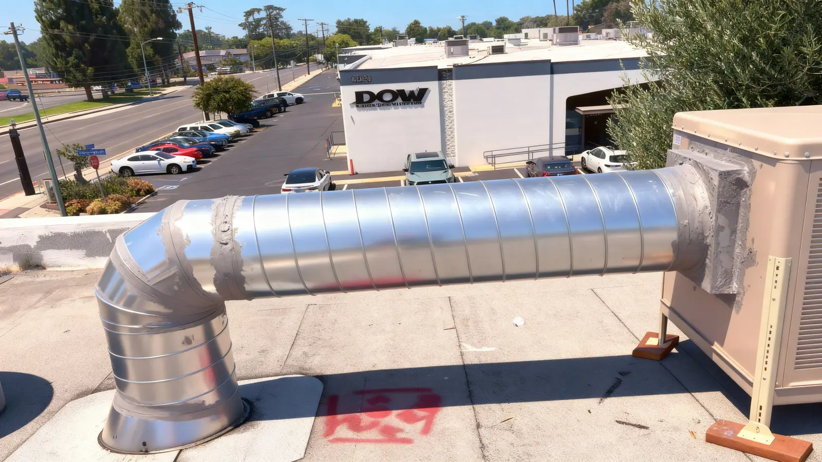 Commercial stainless steel rooftop ductwork in Southern California